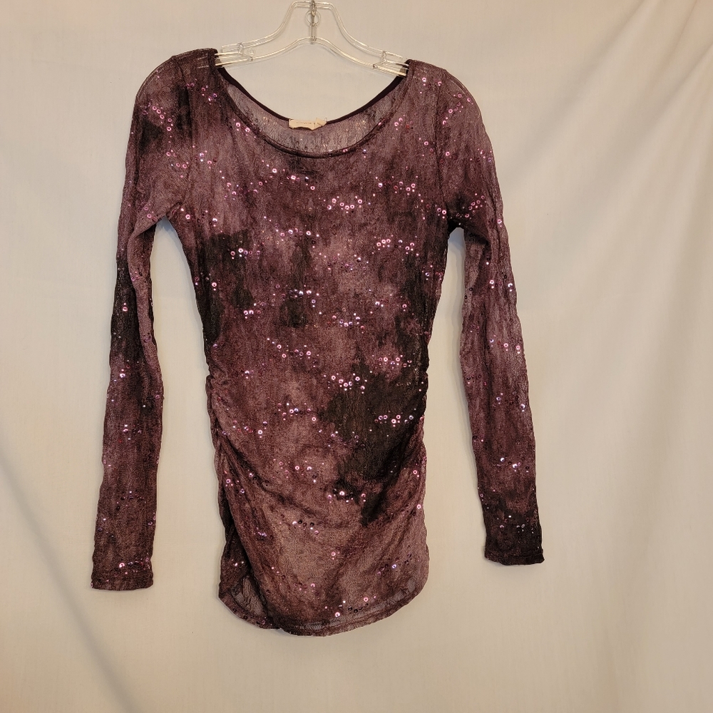 Crystal K Sequin Purple Top, Size Medium